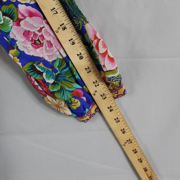 Johnny Was Dress Large Tiered Maxi Victoria Scarf Blue Silk Floral Boho Artsy - Picture 13 of 14